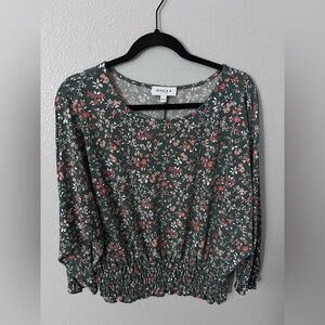 Gilli Green Blouse with Red Floral Design